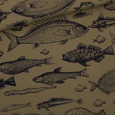 See You At Six Fabrics Wi22 Fish Study L French Terry Olive Drab 1b